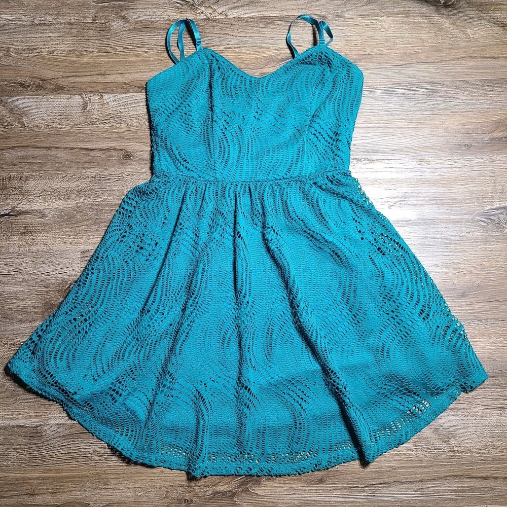 Boho MINI DRESS BABYDOLL GREEN Hippie Pixie Fairy Grunge M Lace Over Lay, Liner